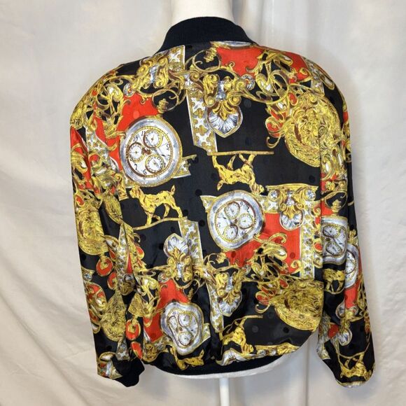 Vintage 1980s/90s Papell Too Bomber Statement Zip Jacket Baroque Clock & Lion - Picture 3 of 5